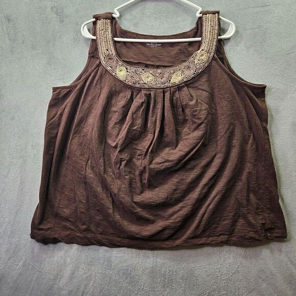 Charter Club Shirt Womens 1XL Brown Beaded Neck Stretch Sleeveless Tank Top - Picture 1 of 8